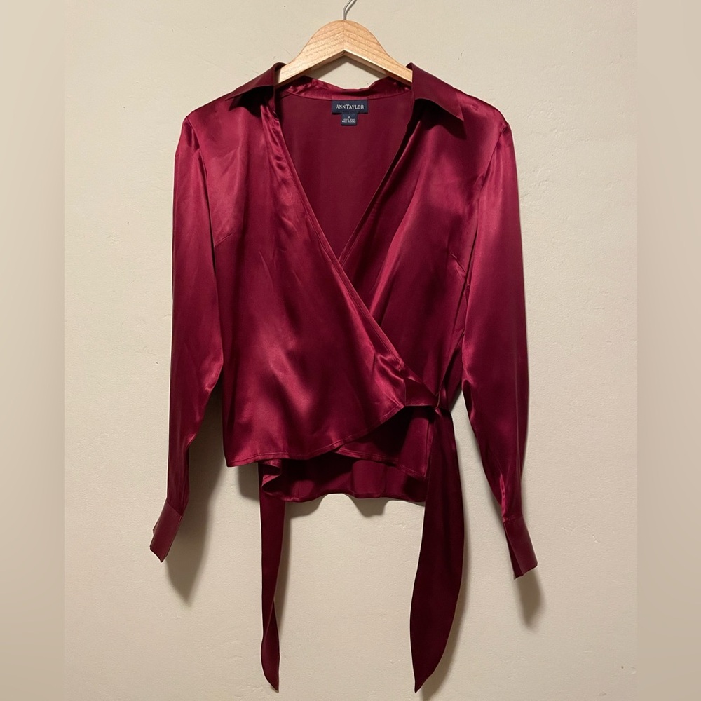 [Vintage but Like New!] Rich Burgundy Ann Taylor Silk Wrap blouse